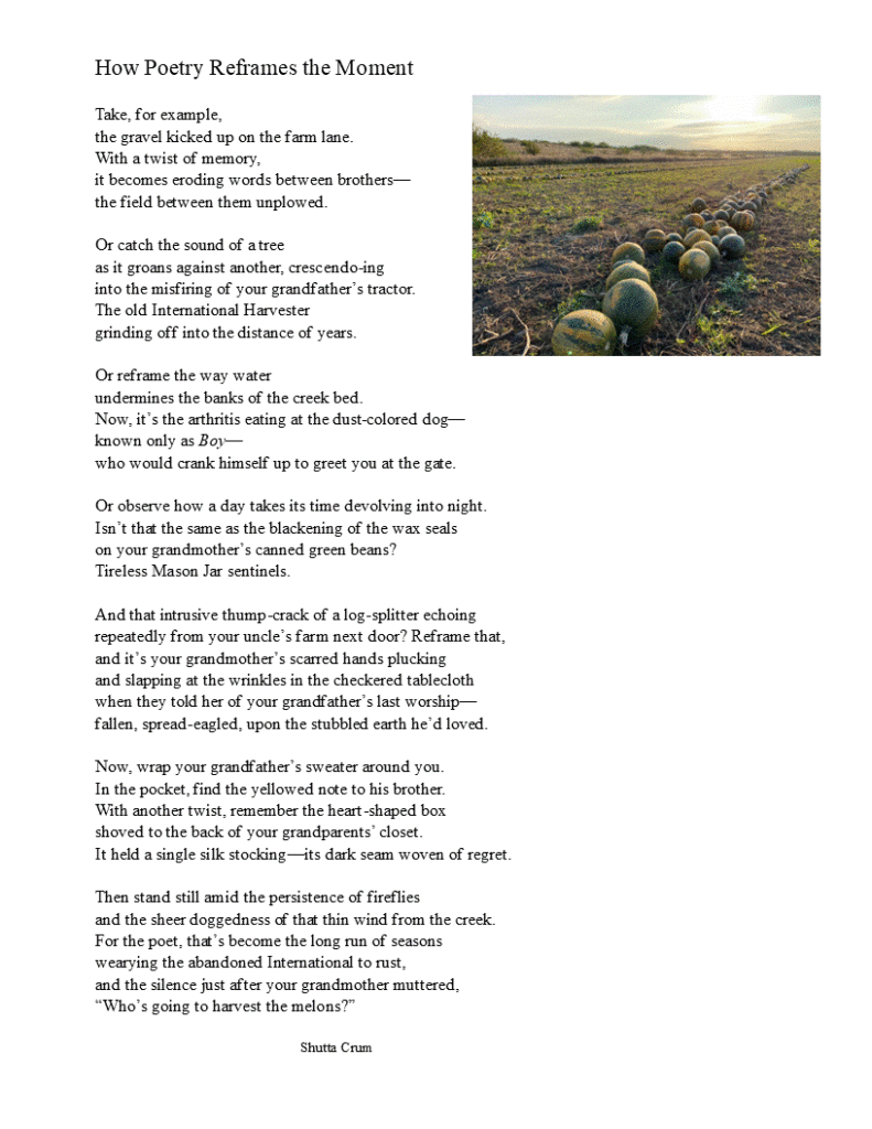 Poem: How Poetry Reframes the Moment by Shutta Crum