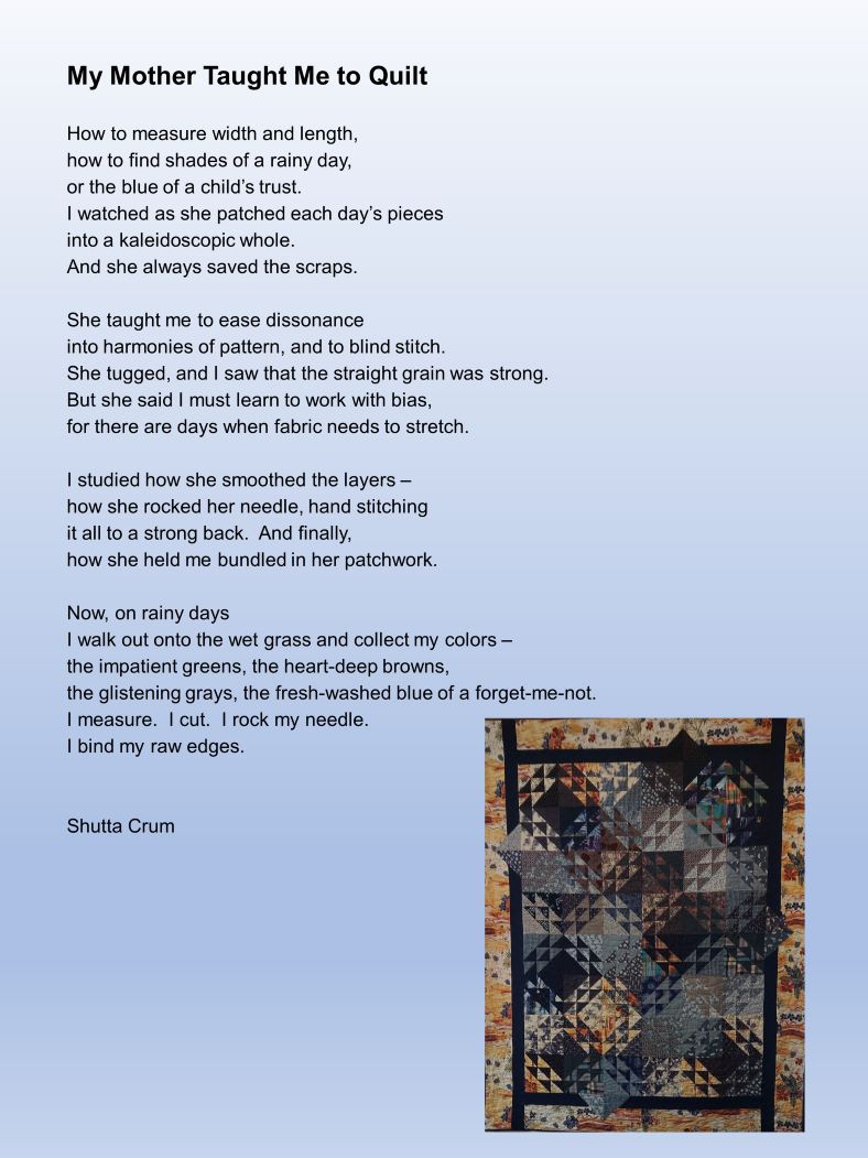 A Poem for Mother’s Day My Mother Taught Me to Quilt by Shutta Crum